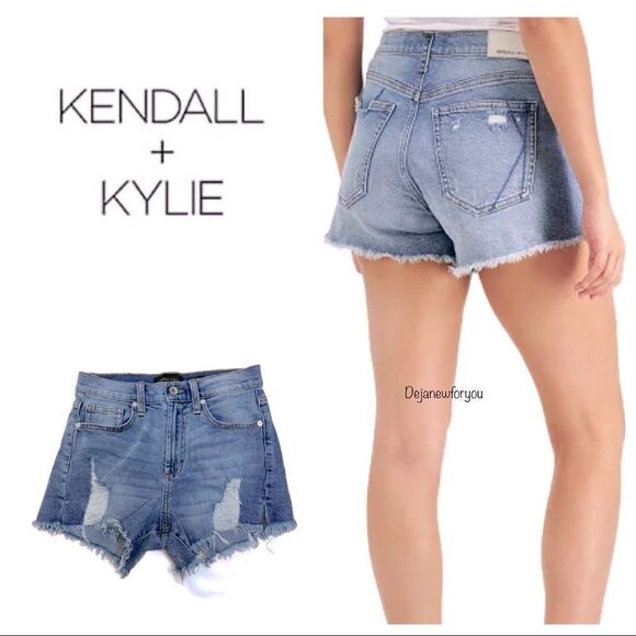 Kendall + Kylie High-Rise Destructed Jean Shorts Size 27 - Picture 1 of 6